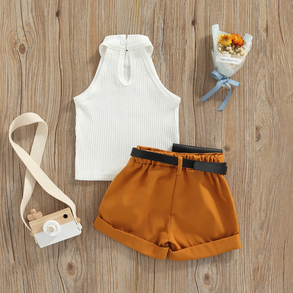 MiniFashionista – Elegant & Trends – Girls' Set with Top, Shorts, and Waist Bag
