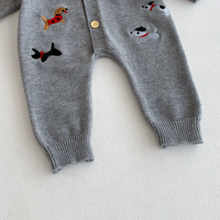 Thumbnail for PlayfulKnit – Soft & Cute – Knitted Baby Jumpsuit with Dog Print