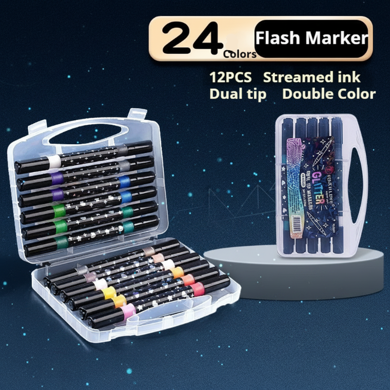 ArtShine – Colorful & Sparkling – Double-Sided Glitter & Glow-in-the-Dark Marker Set
