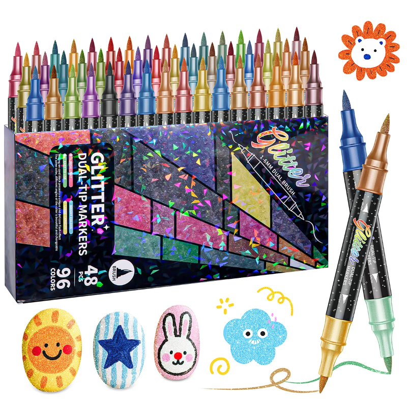 ArtShine – Colorful & Sparkling – Double-Sided Glitter & Glow-in-the-Dark Marker Set