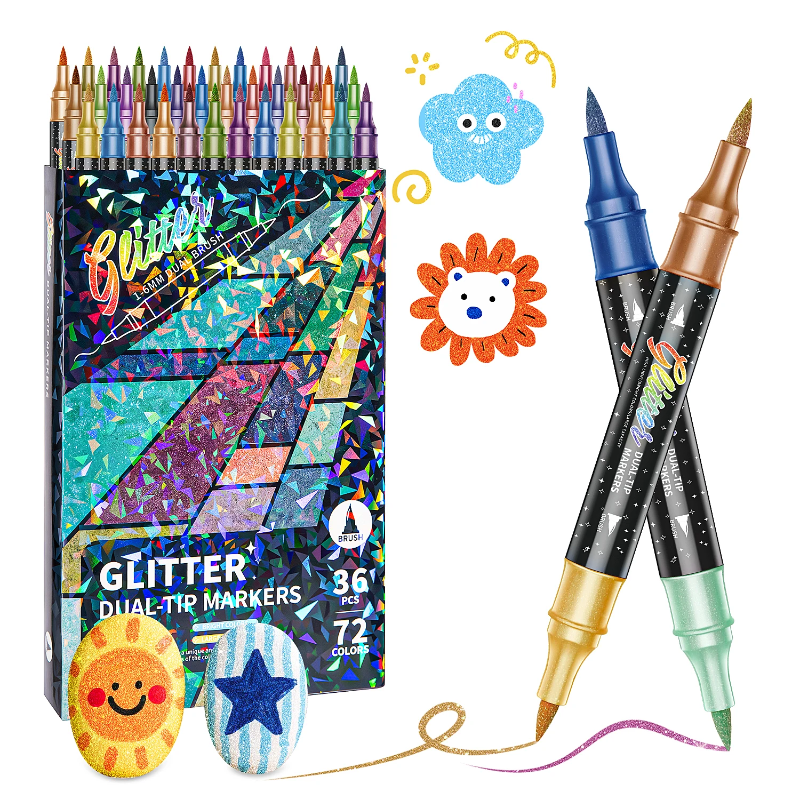ArtShine – Colorful & Sparkling – Double-Sided Glitter & Glow-in-the-Dark Marker Set