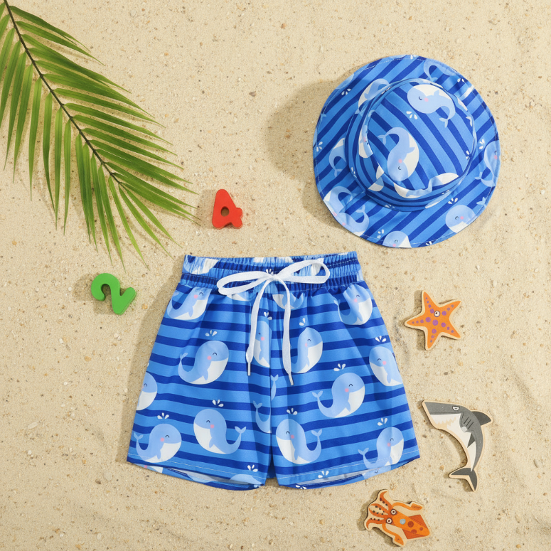 Beach Set – Colorful & stylish – Printed swim trunks & hat