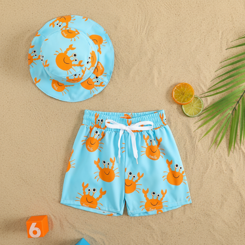 Beach Set – Colorful & stylish – Printed swim trunks & hat