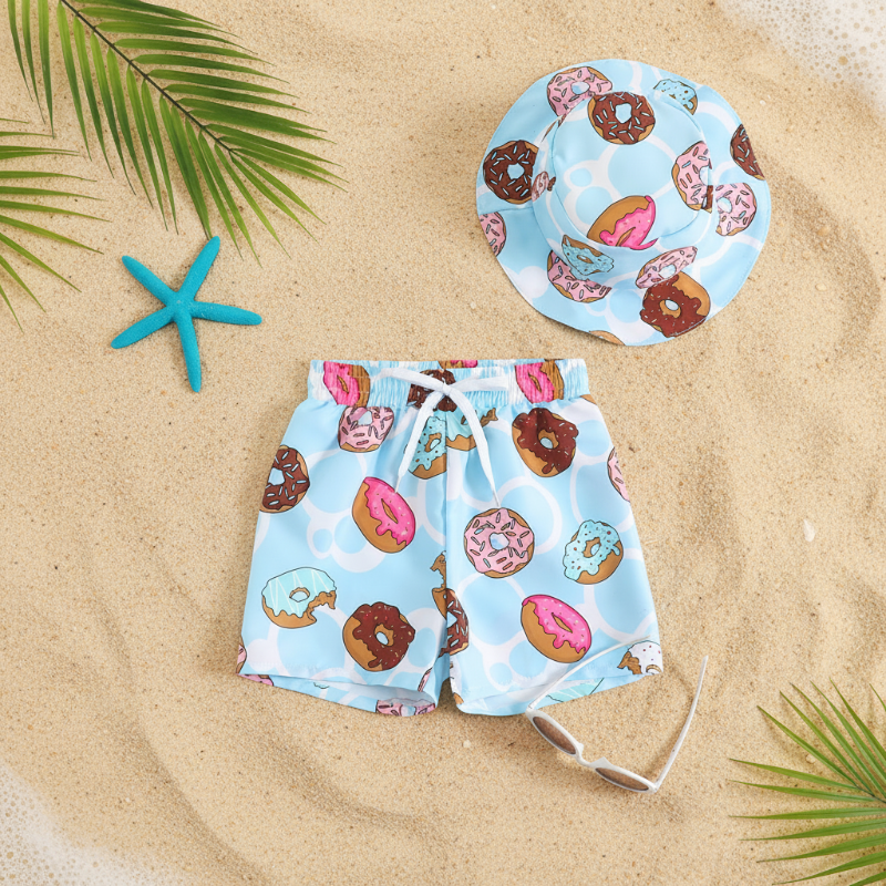 Beach Set – Colorful & stylish – Printed swim trunks & hat