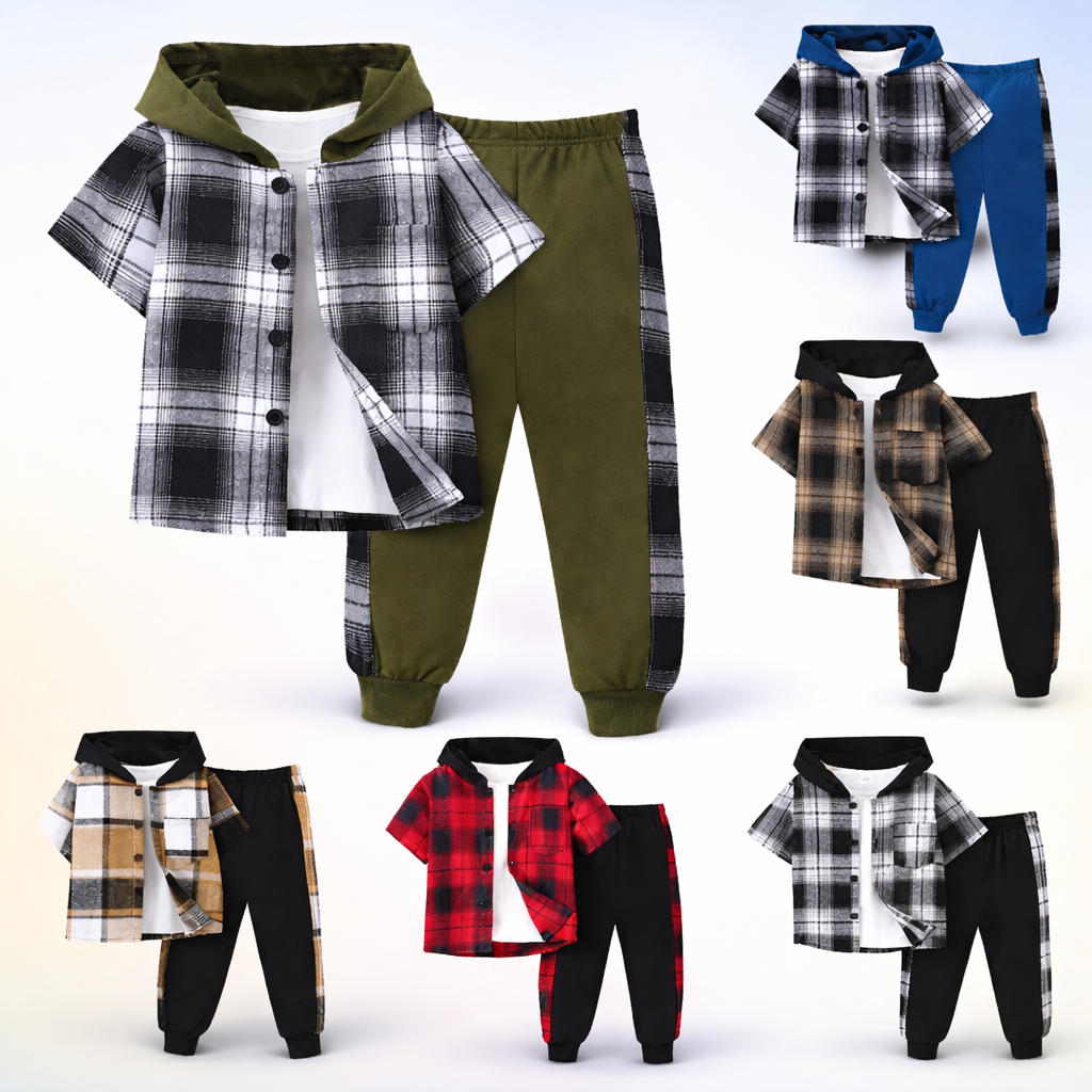 Boys' Checkered Outfit – Trendy and Comfortable – Checkered Kids' Clothing Set