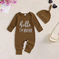 Thumbnail for CuddleBaby – Hi, I'm new here – Baby Jumpsuit met Beanie Set