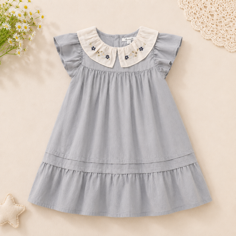 Short Sleeve Embroidery Dress – Elegance & Comfort – Boutique Girls' Dress