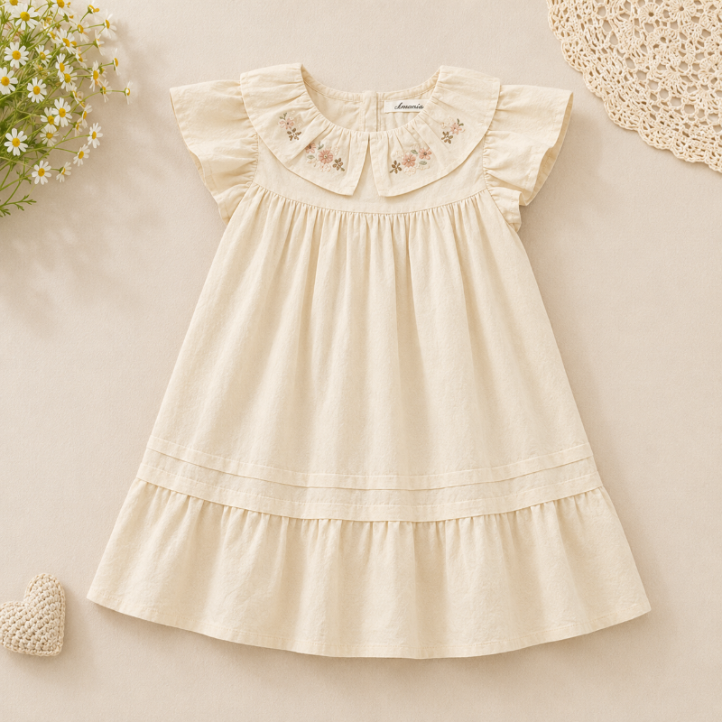 Short Sleeve Embroidery Dress – Elegance & Comfort – Boutique Girls' Dress