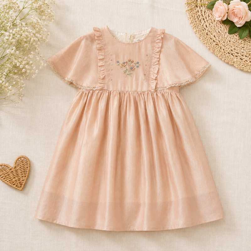Short Sleeve Embroidery Dress – Elegance & Comfort – Boutique Girls' Dress