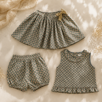 Thumbnail for Matching Set – Comfortable & Daisy Print – Bloomers, Skirt & Blouse