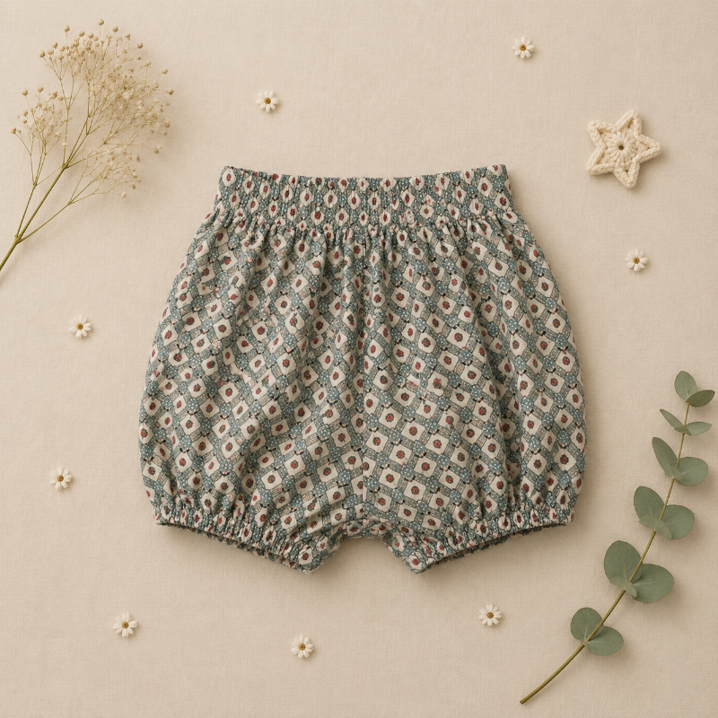 Matching Set – Comfortable & Daisy Print – Bloomers, Skirt & Blouse