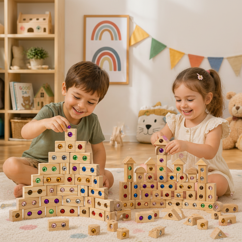 Rainbow Gem Stacking Blocks – Creative & Educational – Wooden Stacking Blocks Set