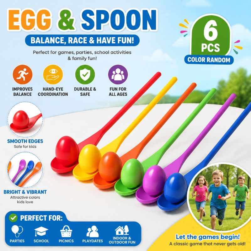 Wooden Egg Spoon Game – Motor Skills & Learning – Egg Race Balance Game