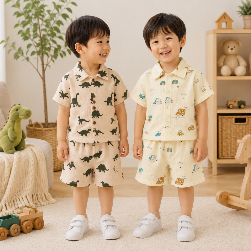 Dinosaur & Car Print Outfit – Cool & Playful – Summer Clothing Set