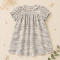 Thumbnail for Check Dress – Soft & breathable – Classic collar with puff sleeves