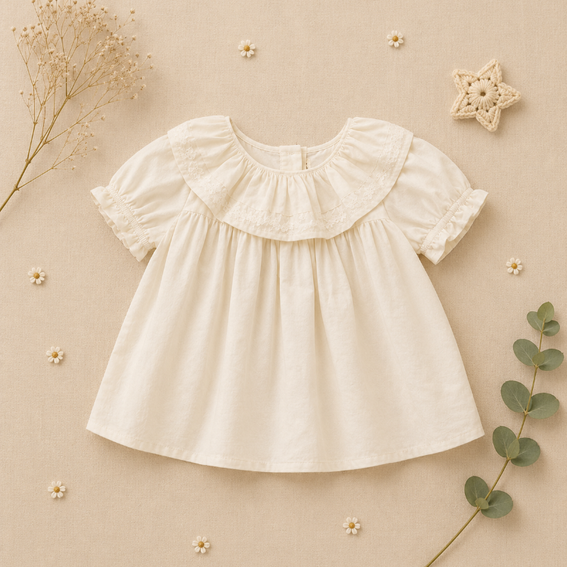 Ruffle Collar Top – Elegant & comfortable – Top with decorative collar and puff sleeves