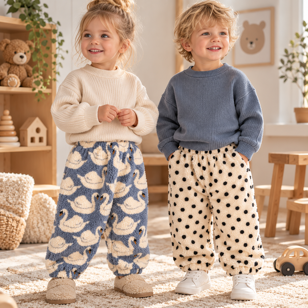 FuzzyPants – Soft & Warm – Plush Kids' Pants with Playful Prints