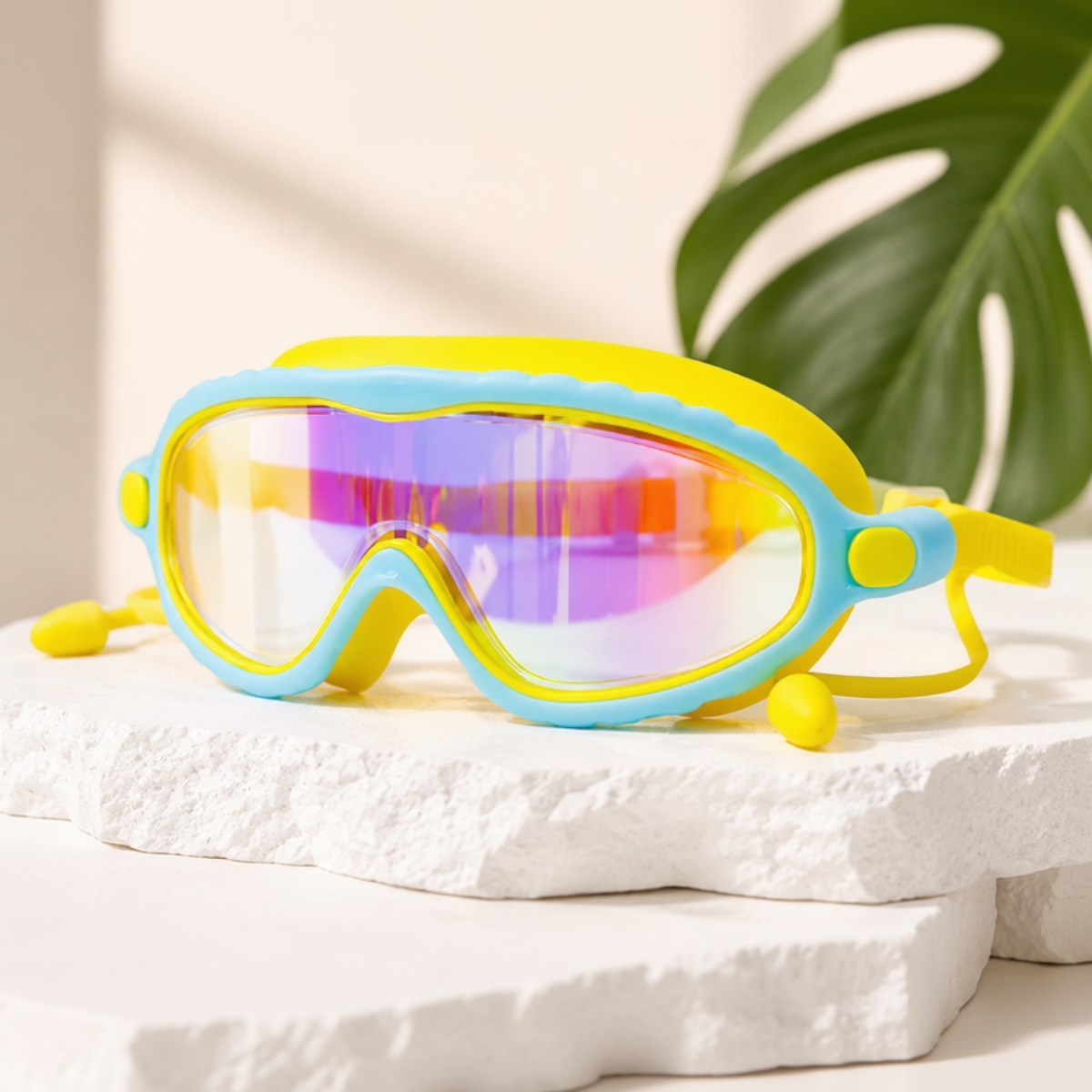 AquaVision – Adjustable anti-fog and UV protection – Silicone swimming goggles with earplugs