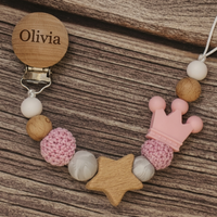 Thumbnail for Baby Pacifier Holder – With Name – Personalized Wooden & Silicone Beads