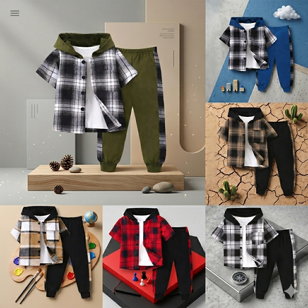 Boys' Checkered Outfit – Trendy and Comfortable – Checkered Kids' Clothing Set
