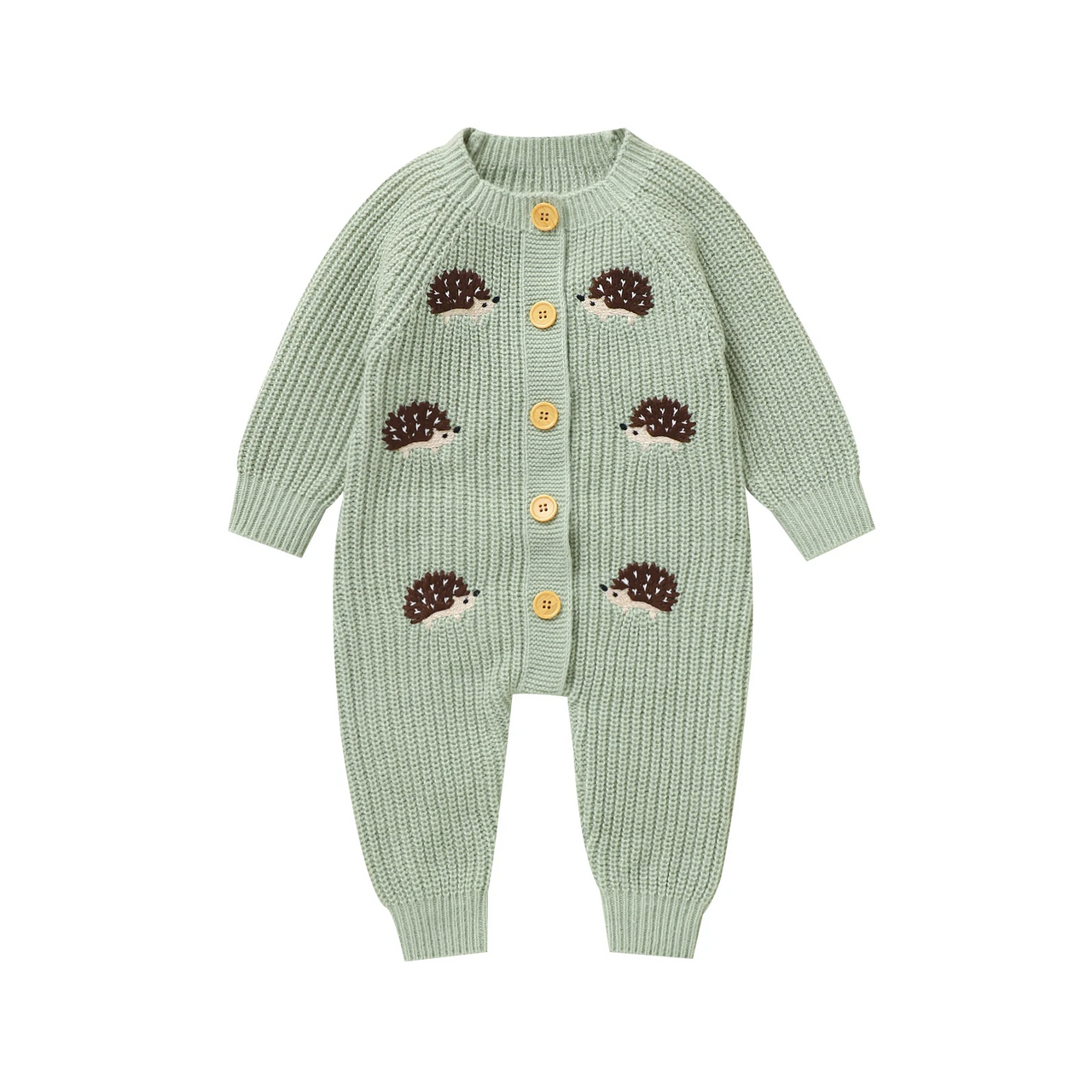 CozyHedge – Soft & Warm – Knitted Baby Jumpsuit with Hedgehog Print