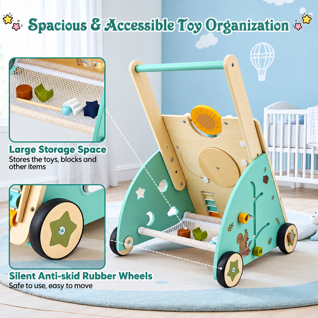 WoodenSteps – Natural & Educational – Wooden Baby Walker with Play Panels