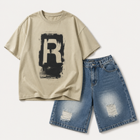 Thumbnail for CoolBoys – Cool & Comfortable – Boys' Outfit with Shirt and Denim Shorts