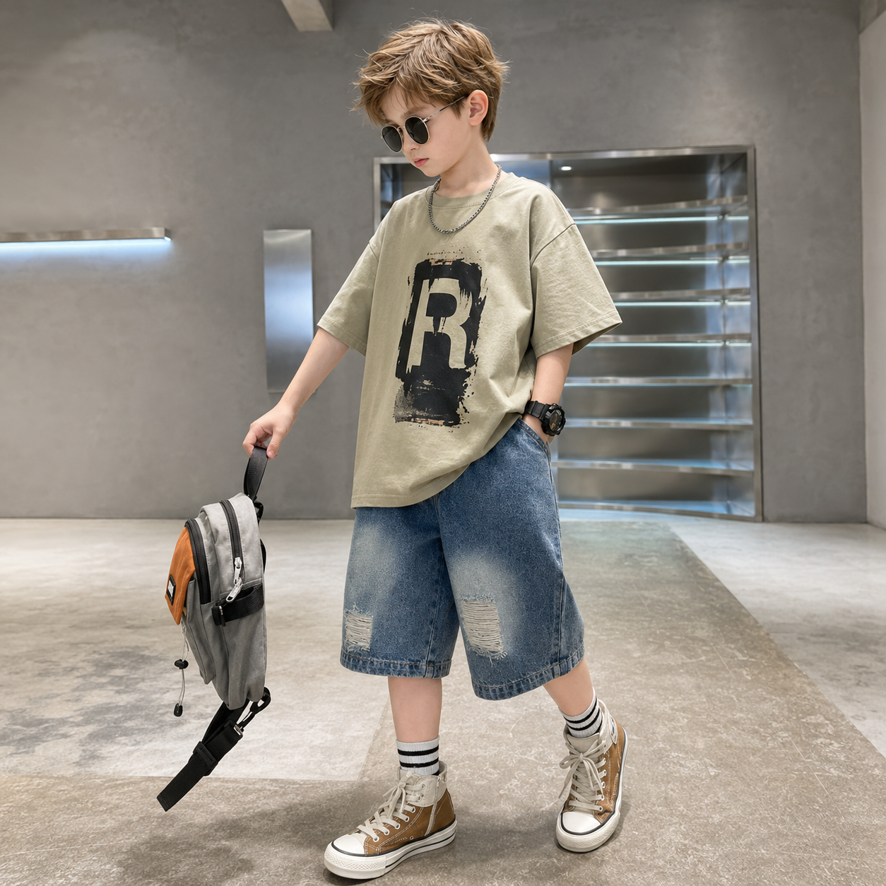 CoolBoys – Cool & Comfortable – Boys' Outfit with Shirt and Denim Shorts