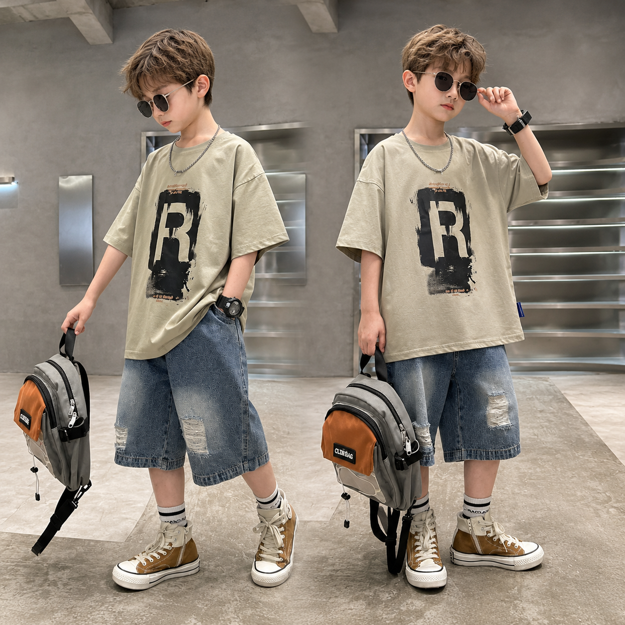 CoolBoys – Cool & Comfortable – Boys' Outfit with Shirt and Denim Shorts
