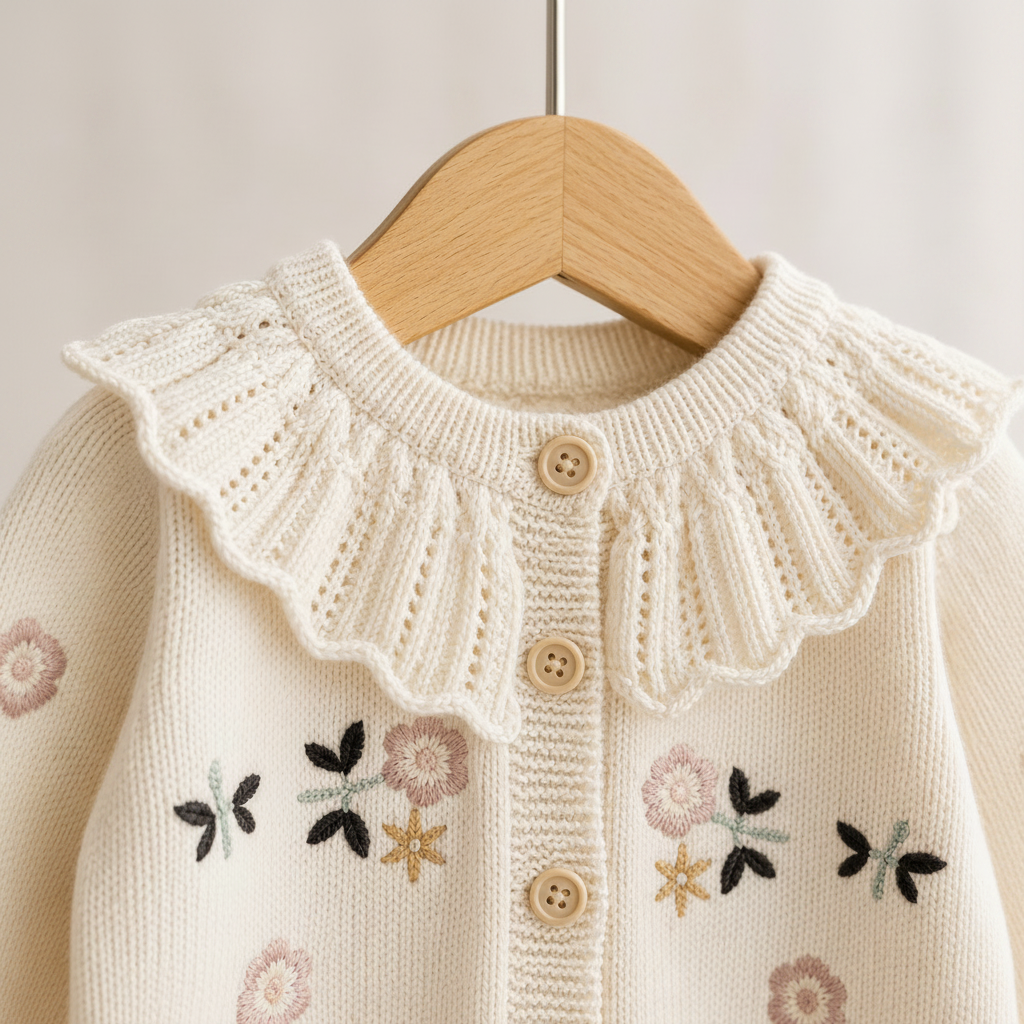 FloraKnit – Warm & Stylish – Knit Cardigan with Floral Details