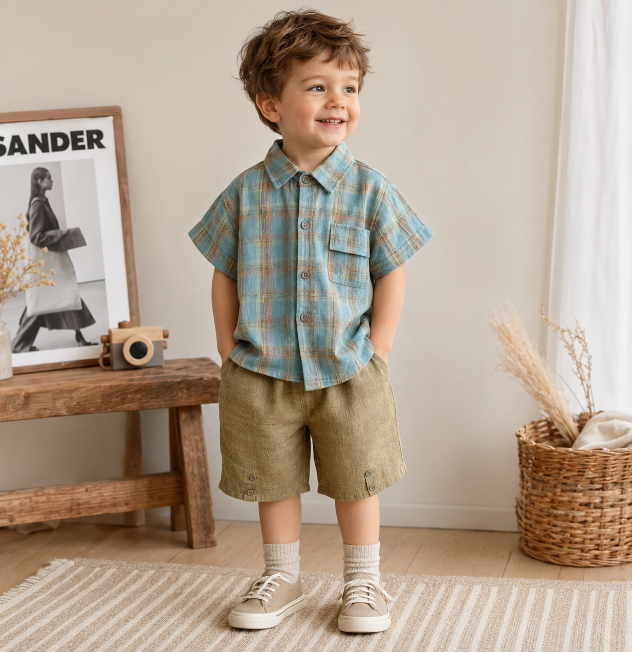 LittleGent – Trendy & Casual – Boys' Set with Checkered Shirt and Shorts