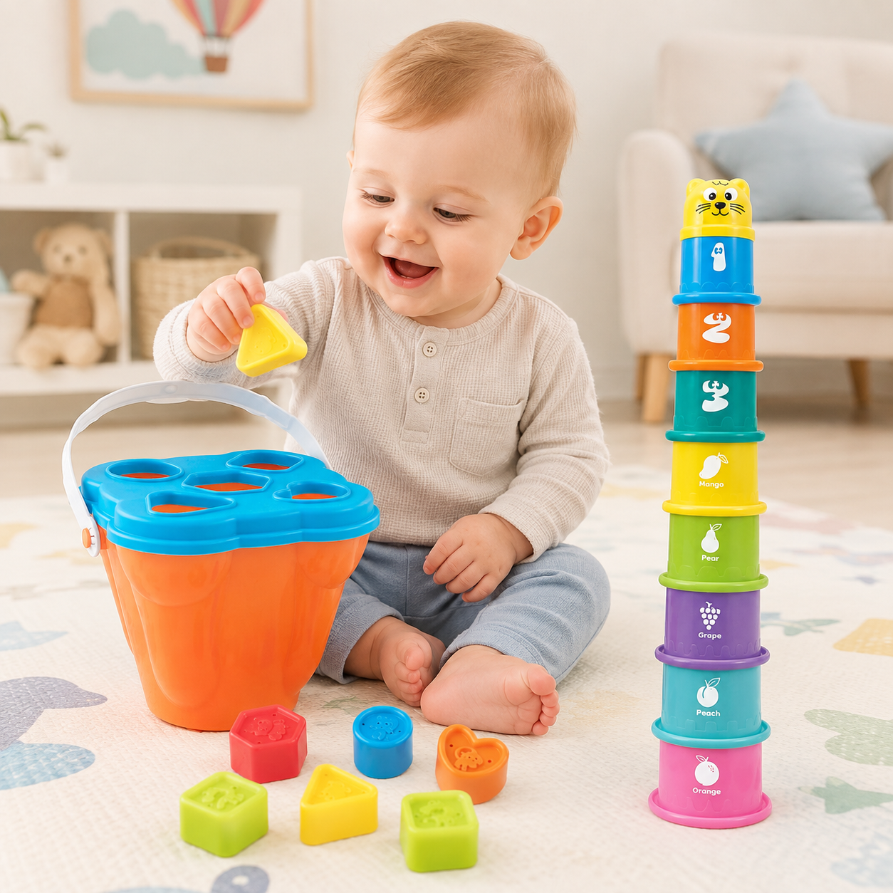 SmartSort – Motor Skills & Educational – Stacking Cups with Shapes Sorting Game