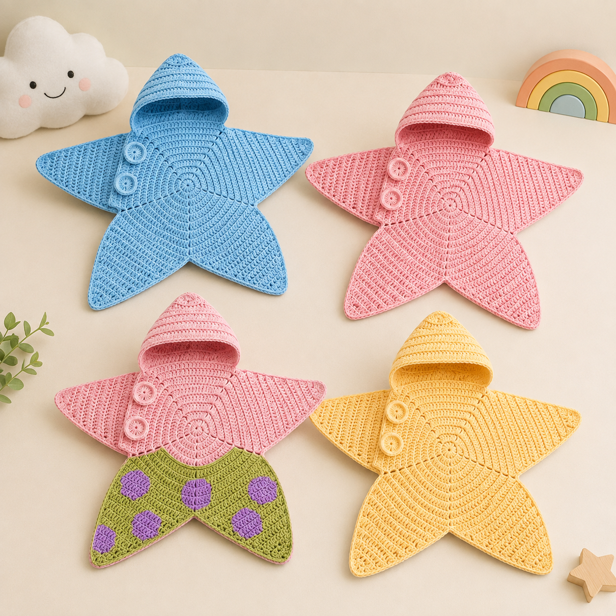 CozyStar – Soft & Handmade – Knitted Baby Jumpsuit with Star-Shaped Design