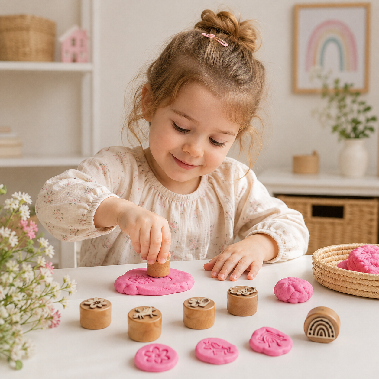 WoodStamp – Montessori & Creative – Set of 6 Wooden Clay Stamps