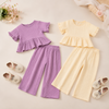 SoftCharm – Elegant & Comfortable – Girls' Set with a Ruffle Top and Long Pants