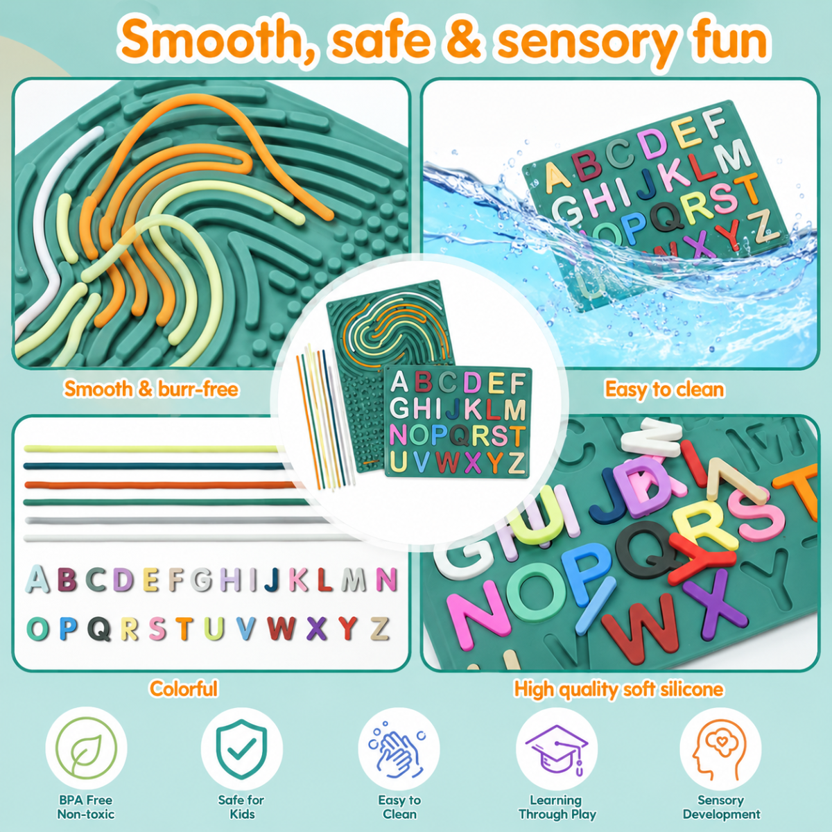 BrainyKids – Educational & Sensory – Silicone Activity Board with Letters