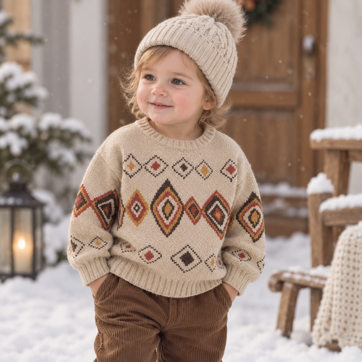 LittleRetro – Warm & Stylish – Knitted Children's Sweater with Diamond Pattern