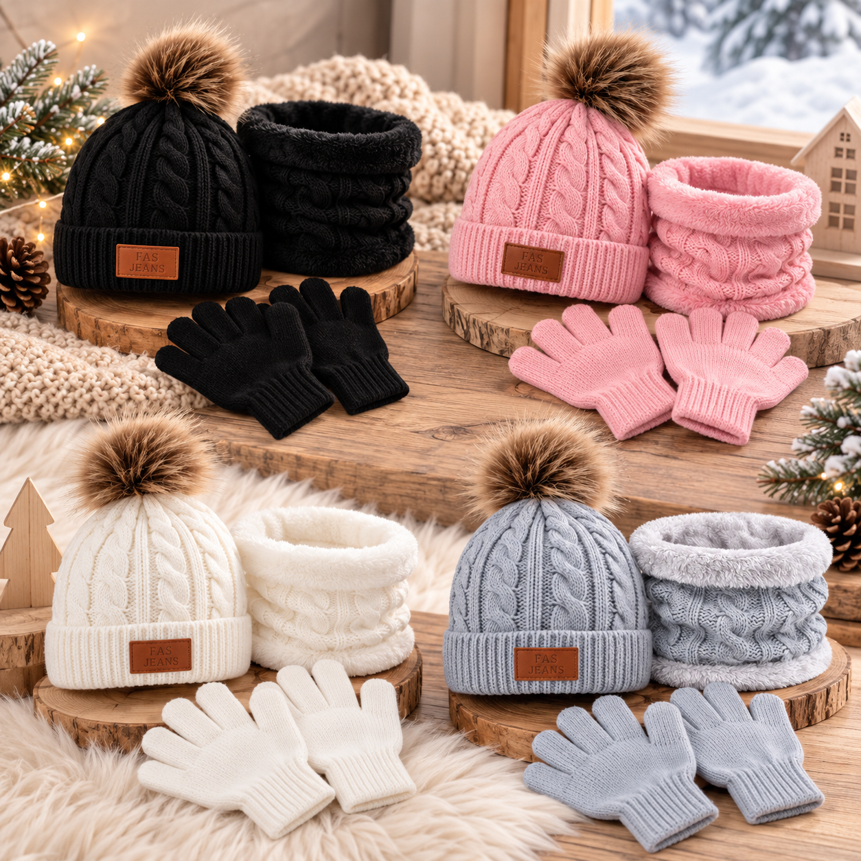 CozyPom – Warm & Soft - Winter Set with Hat, Scarf, and Gloves