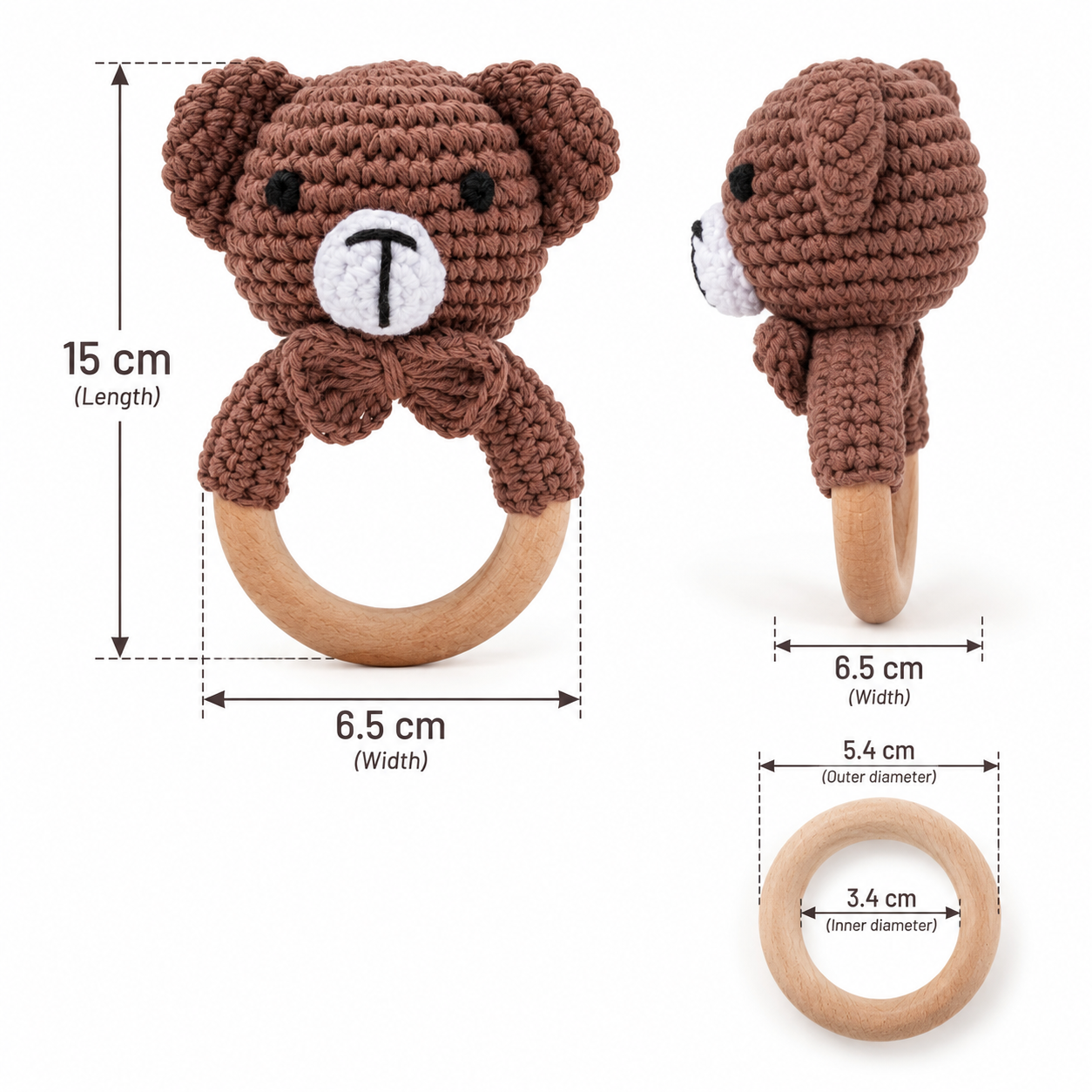 CuddleRattle – Soft & Playful – Crocheted Baby Rattle with Wooden Ring