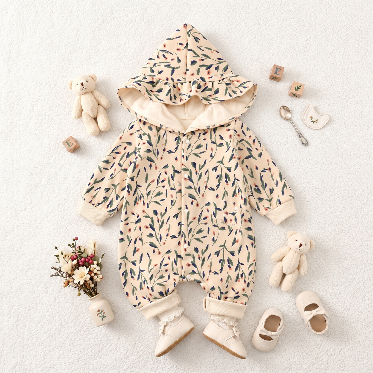 FloraCozy – Soft & Warm – Baby Girls' Winter Romper with Flowers