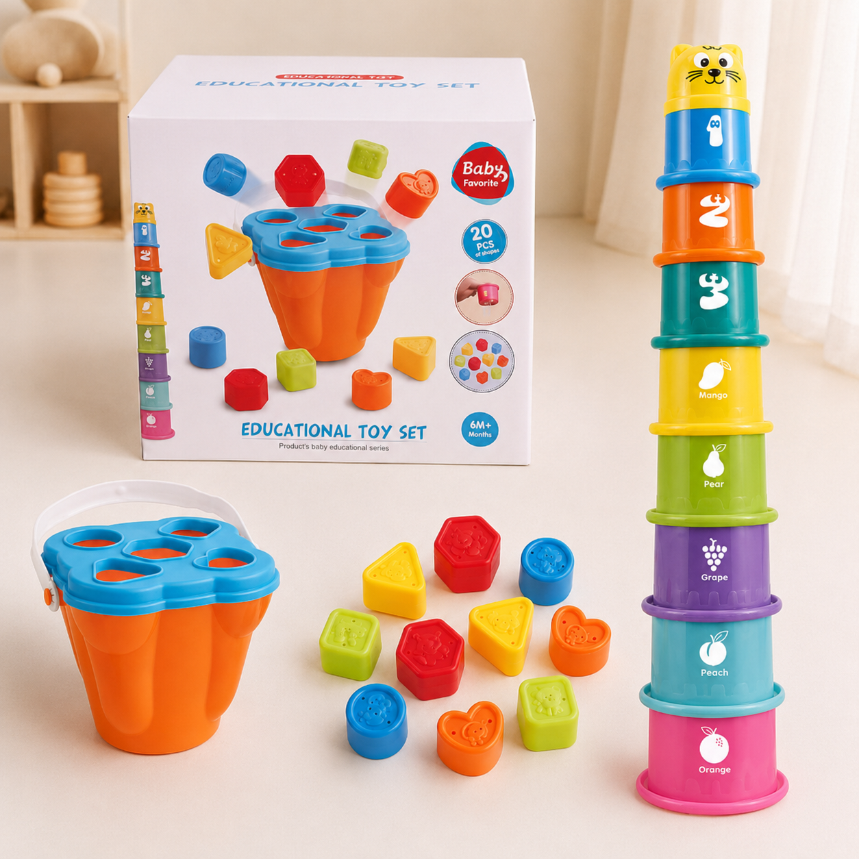 SmartSort – Motor Skills & Educational – Stacking Cups with Shapes Sorting Game