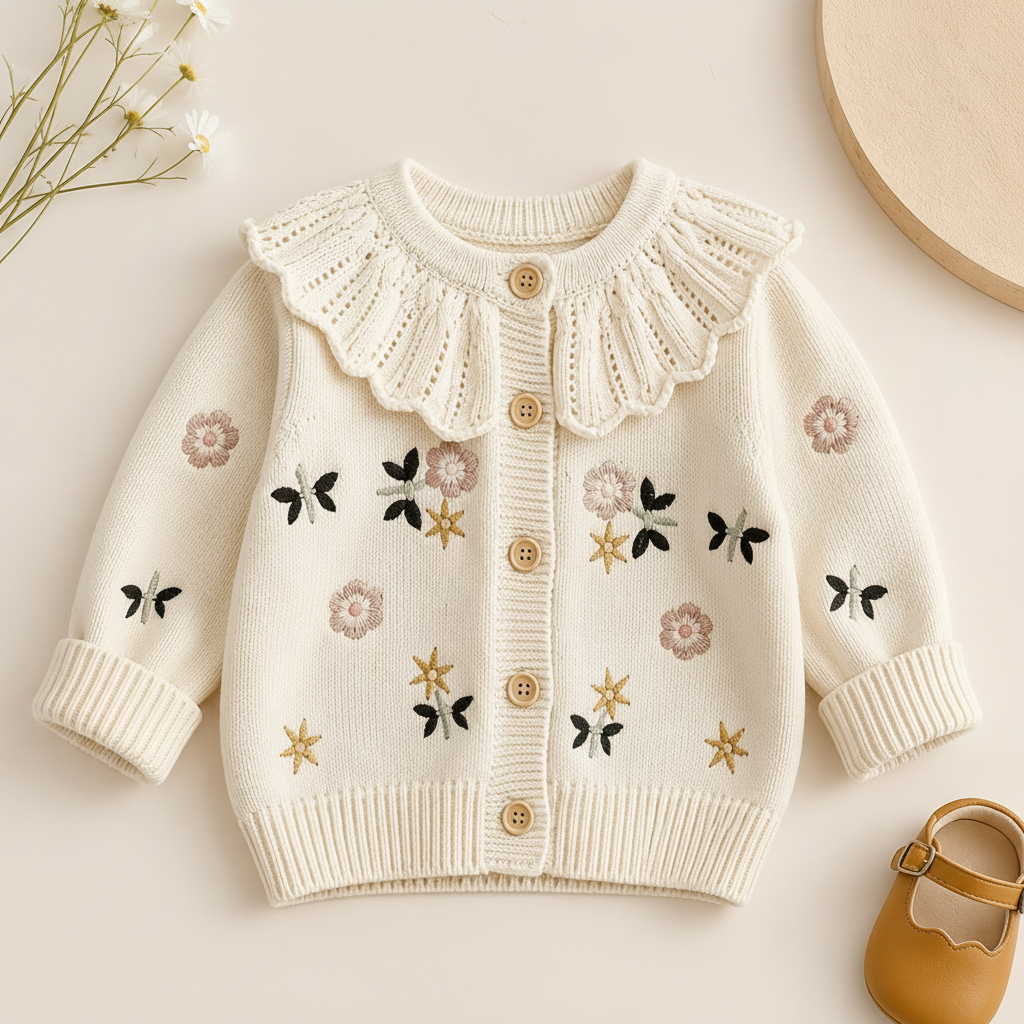 FloraKnit – Warm & Stylish – Knit Cardigan with Floral Details