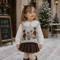 Thumbnail for PrettyLayers – Cute & Stylish – Girls' 3-Piece Set with Skirt, Blouse, and Knit Cardigan