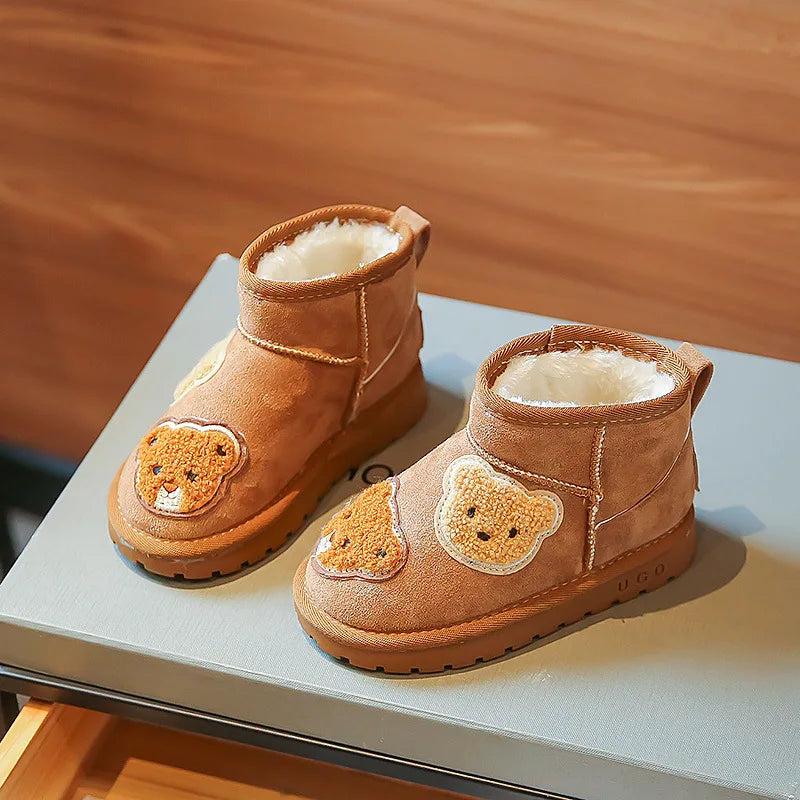 Mini Fashion - Suede Brown Ankle Boot with Bears