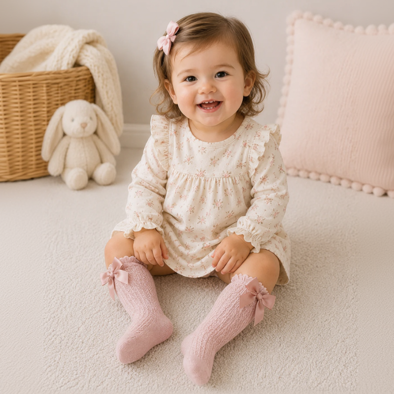 LittleCharm – Soft & Stylish – Girls' Knee-High Socks with a Bow