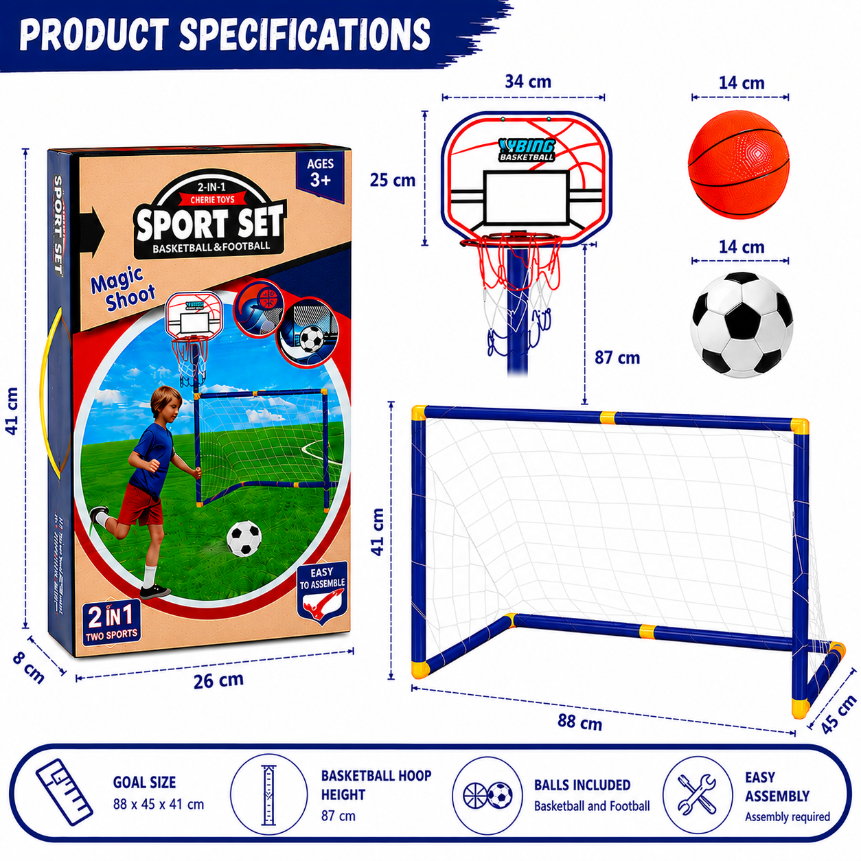 Kids Ball Games - Double Fun - Soccer & Basketball Toy Set