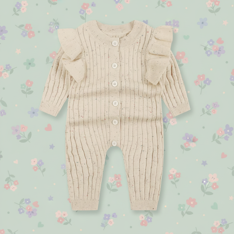 MiniAurora – Soft & Elegant – Knitted baby onesie with angel wings and headband