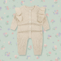 Thumbnail for MiniAurora – Soft & Elegant – Knitted baby onesie with angel wings and headband
