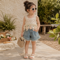 Thumbnail for MiniChic – Stylish & Comfortable – Set with a boho top and denim shorts