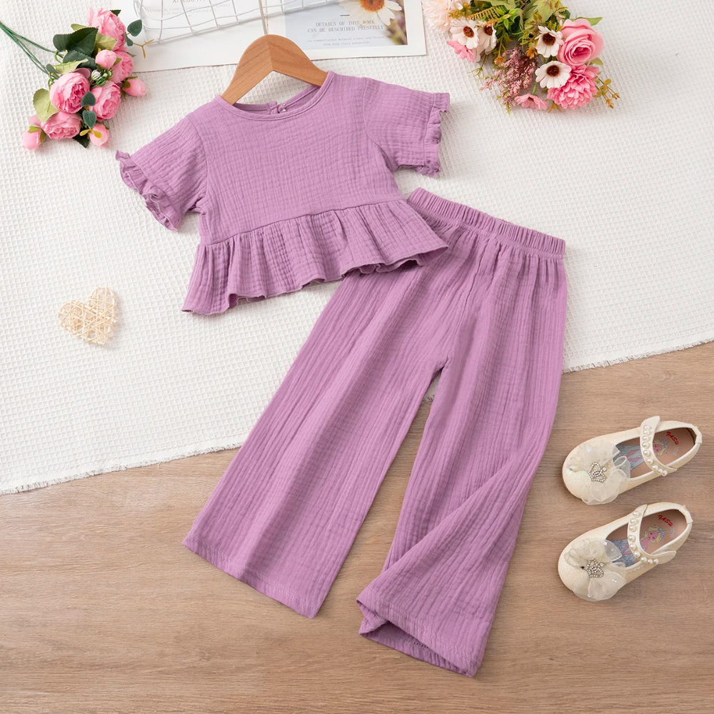 SoftCharm – Elegant & Comfortable – Girls' Set with a Ruffle Top and Long Pants